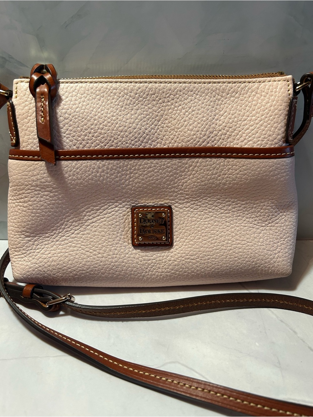 Dooney & Bourke Blush Pebbled Leather Crossbody with Brown Trim - Picture 3 of 6